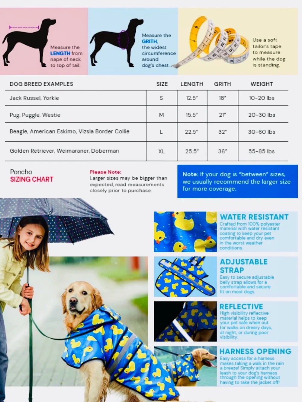 HDE Dog Raincoat-Medium